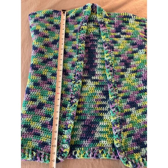 Open Front Handmade Crochet Sweater Vest Multi Color Blues and Greens - Picture 7 of 7